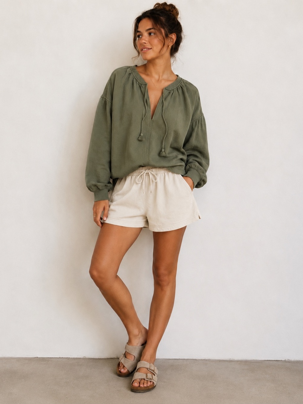 Aerie Easy Street Oversized Sweatshirt Olive Fun Pullover Long sleeve Size S